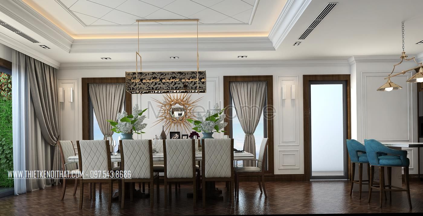 Bộ bàn ghế ăn tân cổ điển (10 người)